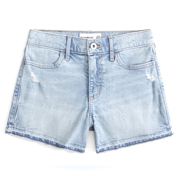 NWT [abercrombie kids] High Rise Relaxed Distressed Denim Shorts Girls Sz 13/14 - Picture 1 of 11